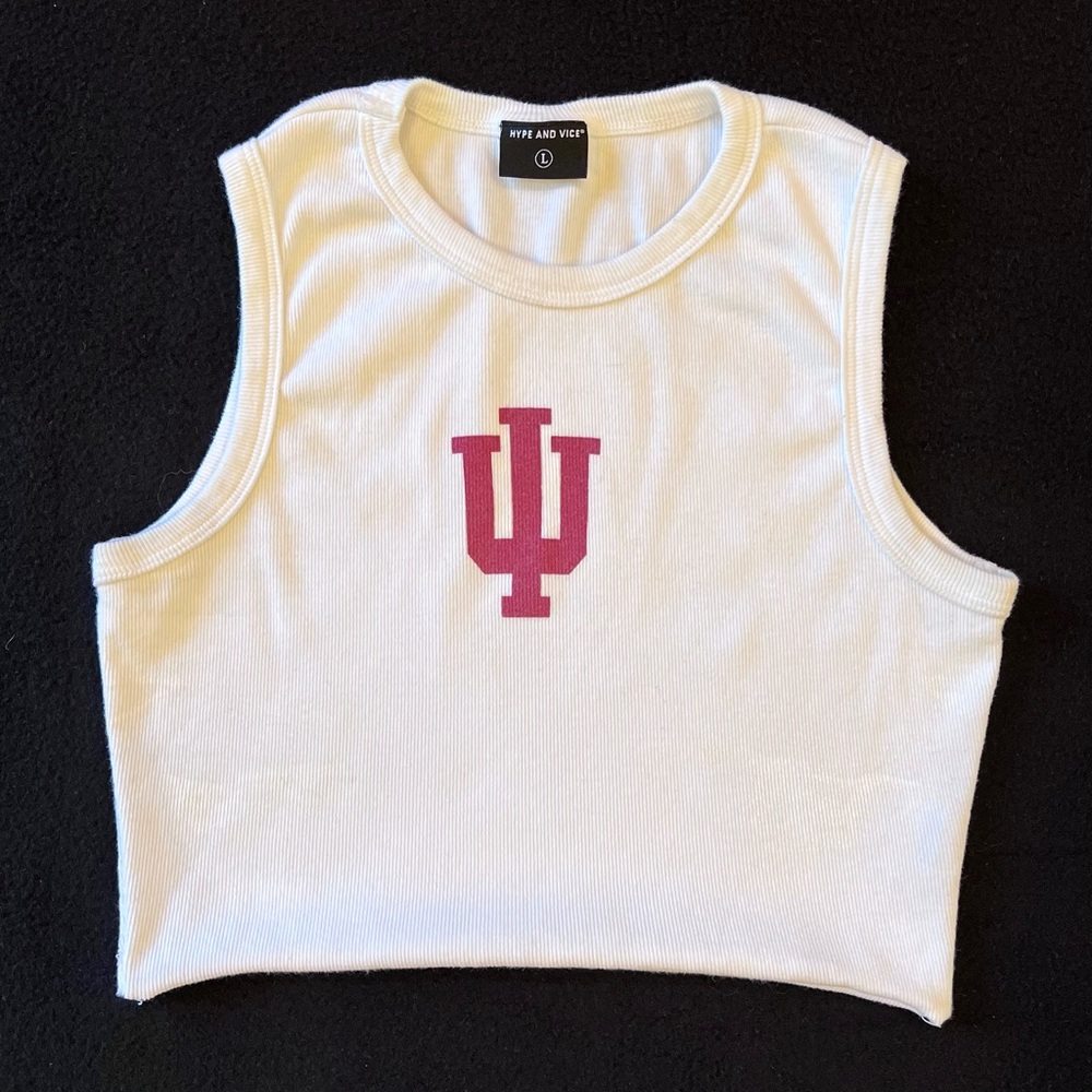 Hype & Vice Indiana University IU Hoosiers White Ribbed Crop Tank Top Large GUC